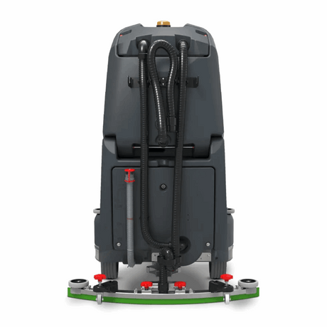 Numatic TVL850 ride-on scrubber dryer with 120-litre capacity, designed for efficient industrial floor cleaning in large spaces. 