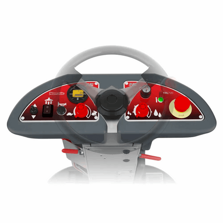 Numatic TVL850 ride-on scrubber dryer, 120L capacity, designed for efficient industrial floor cleaning of large spaces.