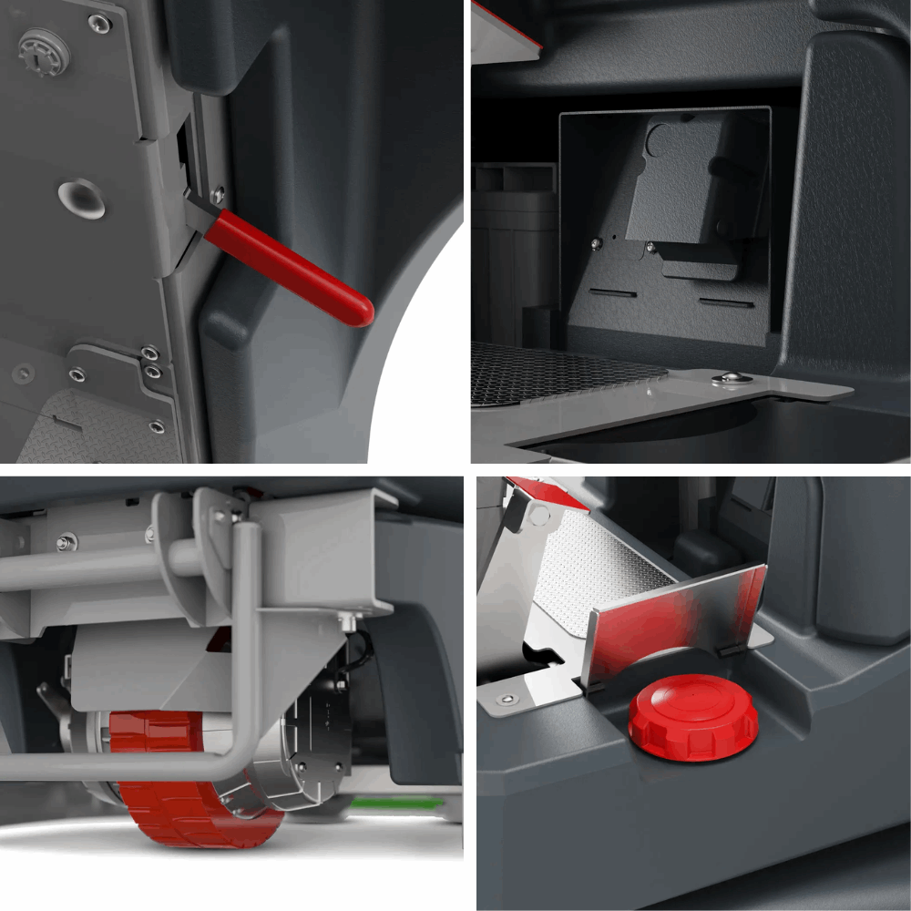 Numatic TVL850 ride-on scrubber dryer, 120-litre capacity, ideal for professional cleaning of large industrial floors.
