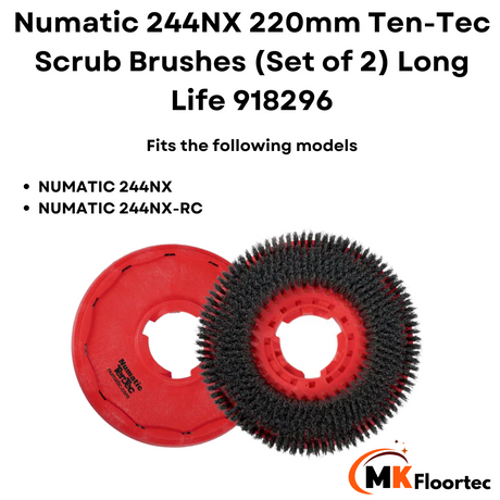 Numatic 244NX 220mm Ten-Tec Scrub Brushes (Set of 2) Long Life 918296