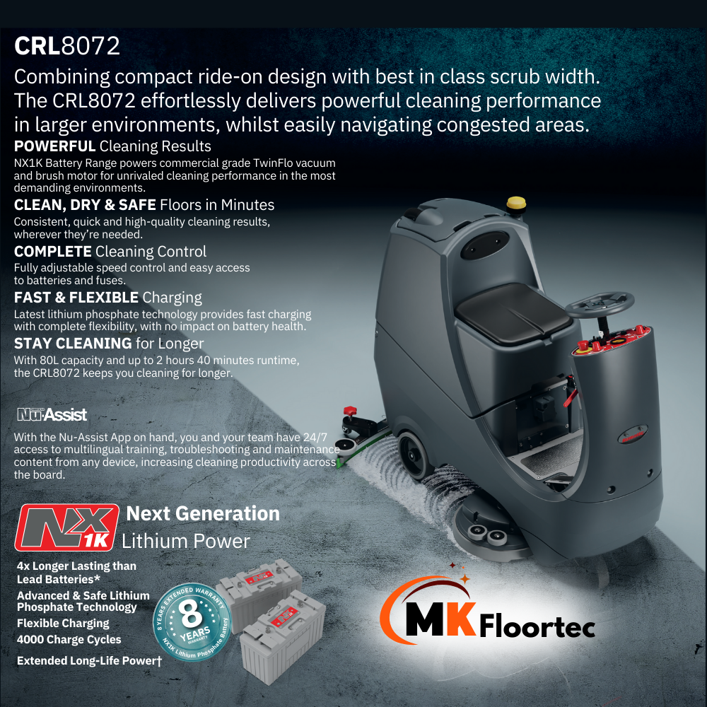 Numatic CRL8072 NX1K Ride On Scrubber Dryer Floor Cleaning Machine