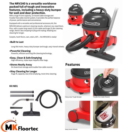 Numatic NRV240-11 Dry Commercial Cylinder Vacuum Cleaner
