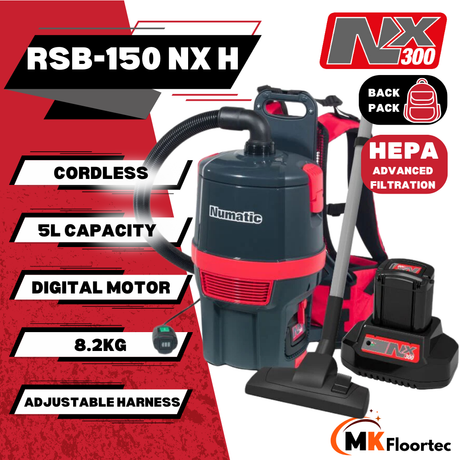 Numatic RSB150NXH Cordless Back Pack HEPA Vacuum Cleaner RuckSack Vac NX300 Battery powered