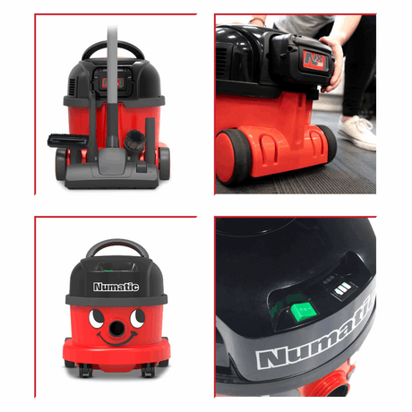 Numatic NBV240NX cordless vacuum cleaner, designed for commercial use, featuring powerful battery operation for efficient and safe cleaning