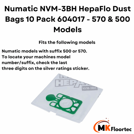 10 pack of Numatic NVM-3BH HepaFlo vacuum cleaner dust bags compatible with 570 and 500 models for optimal performance.