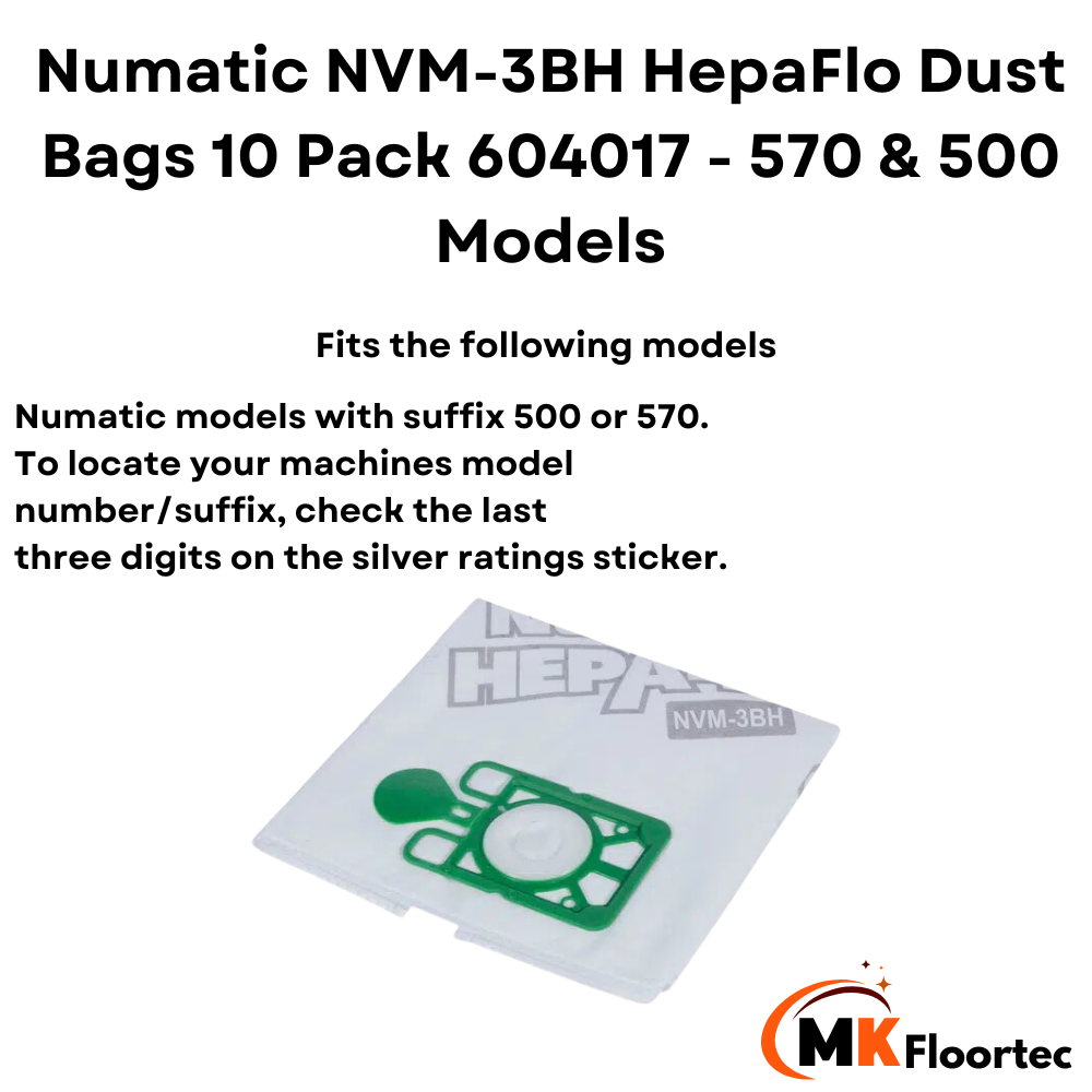 Numatic NVM-3BH HepaFlo Dust Bags 10 Pack 604017 - 570 & 500 Models