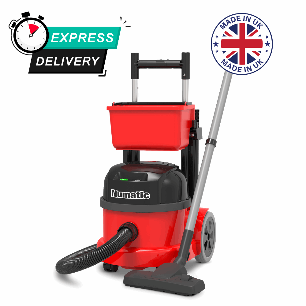  Cordless Numatic PBT230NX vacuum cleaner with trolley, ideal for commercial settings, powered by a reliable battery for convenience.