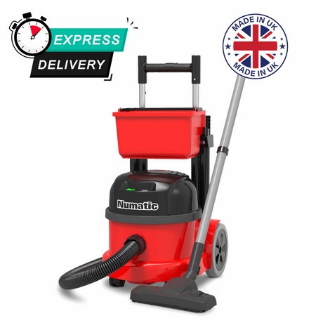  Cordless Numatic PBT230NX vacuum cleaner with trolley, ideal for commercial settings, powered by a reliable battery for convenience.