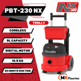 Numatic PBT230NX battery-powered vacuum cleaner with trolley, perfect for commercial cleaning tasks, offering cordless mobility.