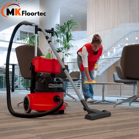 Numatic PBT230NX cordless vacuum cleaner with trolley, designed for commercial use and wire-free cleaning convenience.