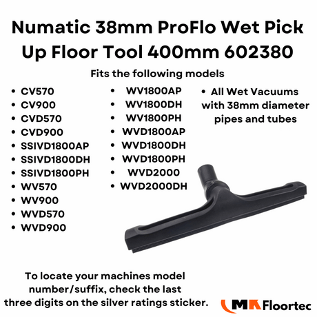 Numatic 502380 38mm proflo vacuum cleaner wet pick-up squeegee floor tool nozzle for WVD machines