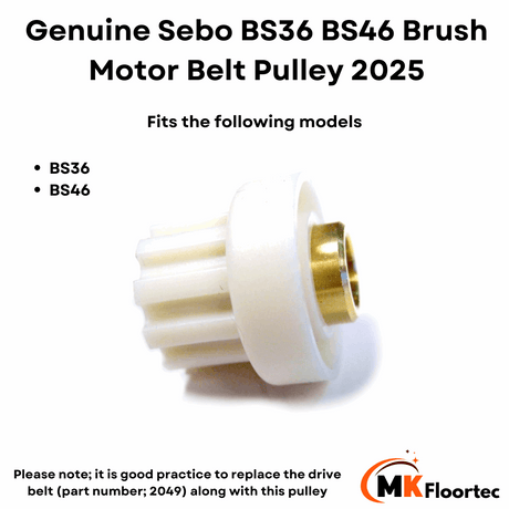 Genuine Sebo BS36-BS46 vacuum cleaner brush motor belt pulley, part number 2025, compatible with BS36 and BS46 models. 