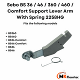 Sebo BS vacuum cleaner support arm lever, part 2256ER, designed for BS360 and BS36 Comfort series models. 