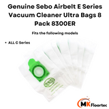 Sebo Airbelt E Series Vacuum Cleaner Ultra Bags 8 Pack 8300ER