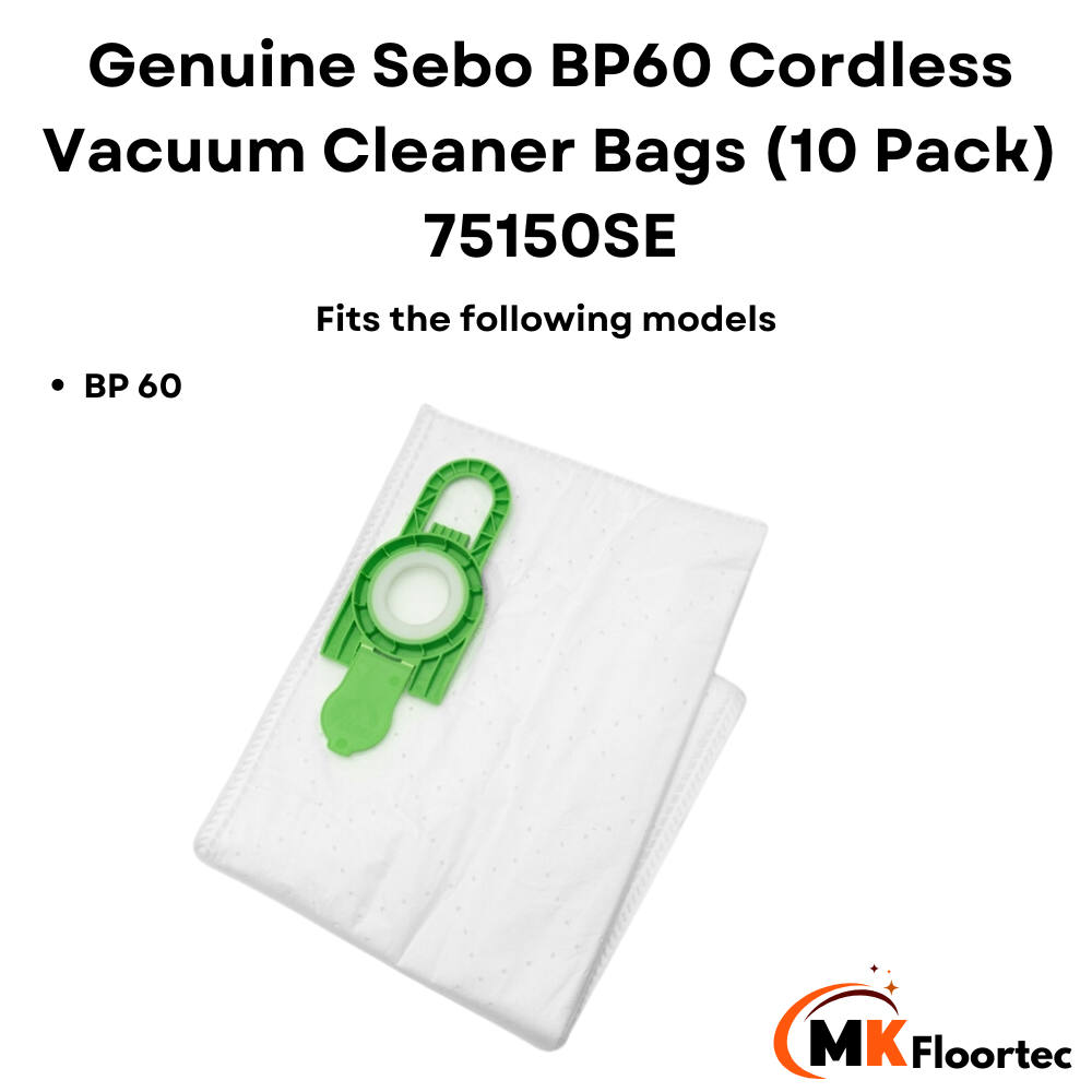 Genuine Sebo BP60 Cordless Vacuum Cleaner Bags (10 Pack) 75150SE