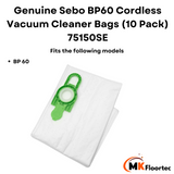 Genuine Sebo BP60 Cordless Vacuum Cleaner Bags (10 Pack) 75150SE