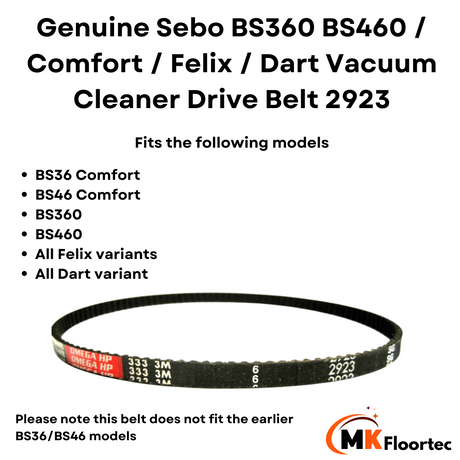 Sebo BS360 BS460 / Comfort / Felix / Dart Vacuum Cleaner Drive Belt 2923