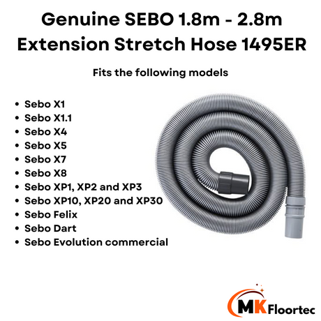 Genuine Sebo 1.8m - 2.8m Extension Stretch Hose 1495ER