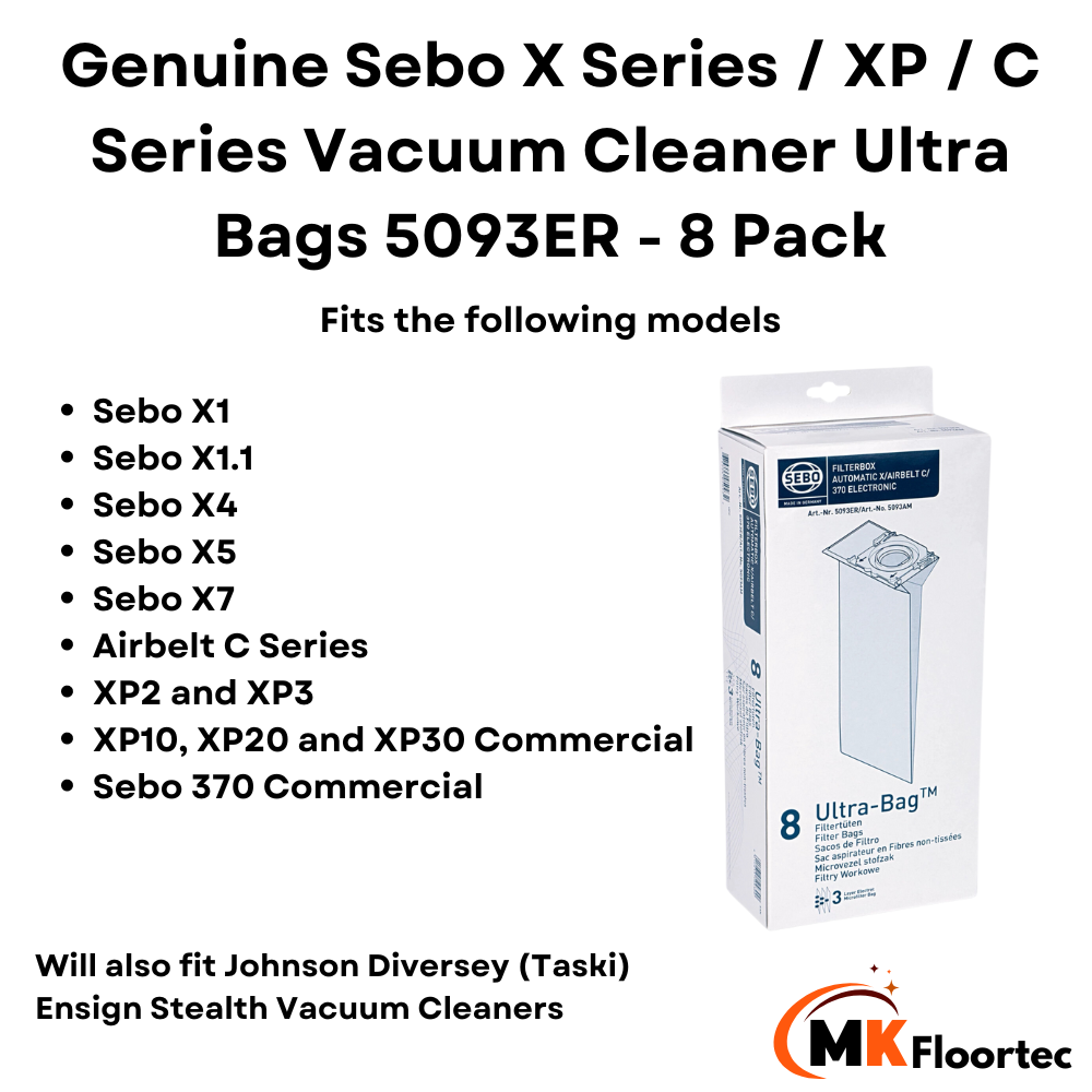 Genuine Sebo X Series / XP / C Series Vacuum Cleaner Ultra Bags 5093ER - 8 Pack