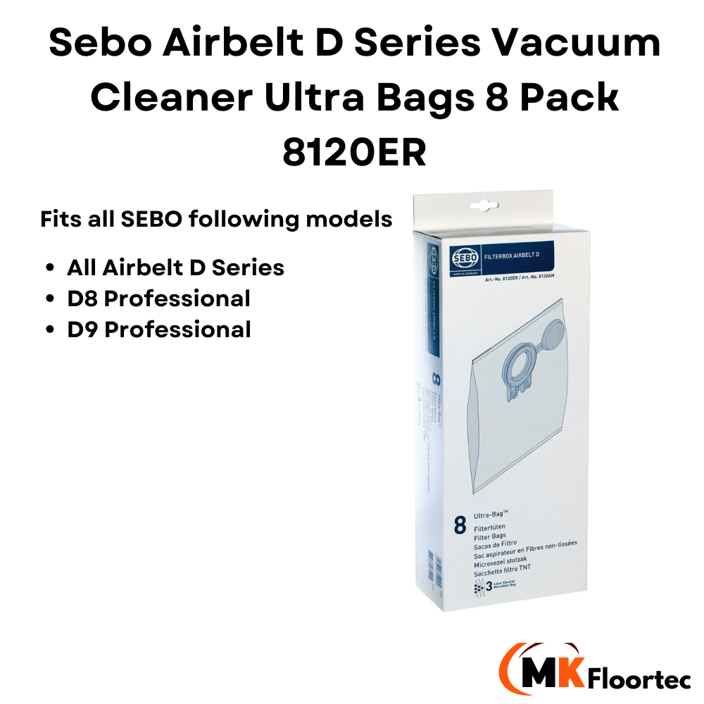 Sebo Airbelt D Series Vacuum Cleaner Ultra Bags 8 Pack 8120ER