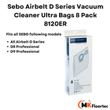 Sebo Airbelt D Series Vacuum Cleaner Ultra Bags 8 Pack 8120ER