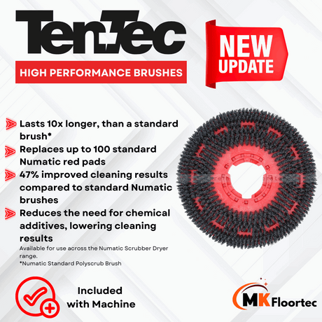 Numatic Ten-Tec floor cleaning machine long life scrubbing brushes