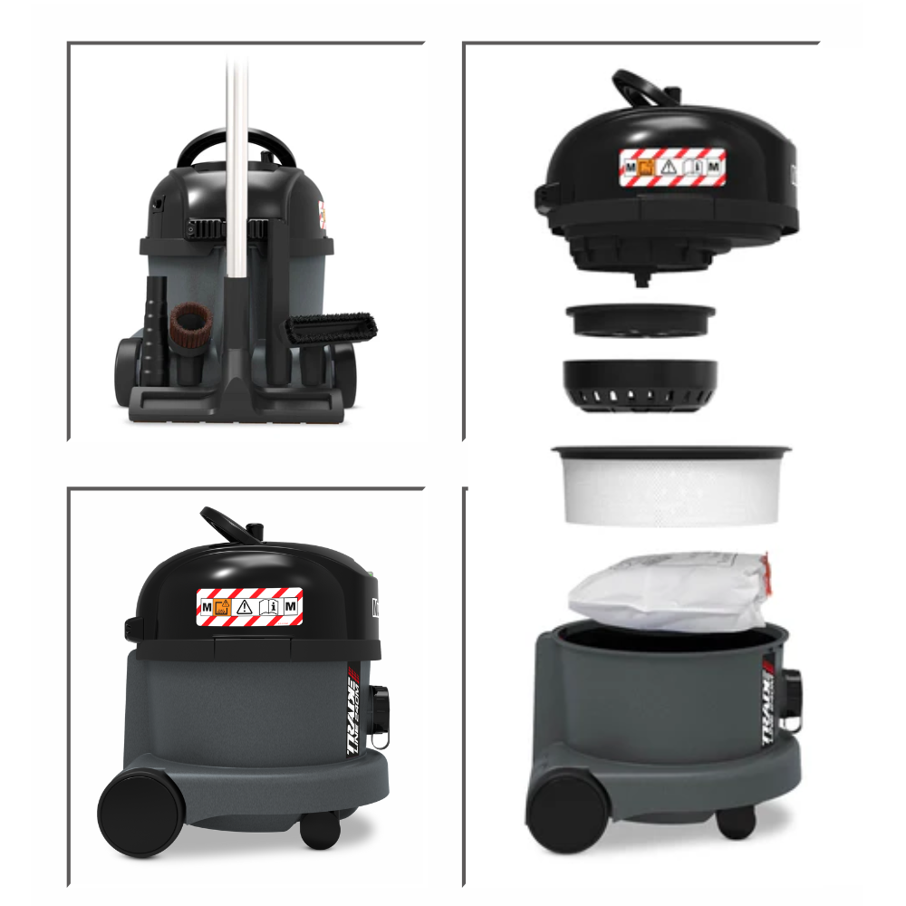 The Numatic TRM240 M-Class vacuum cleaner offers HEPA 14 filtration and a 9-litre capacity for compliant dust extraction.