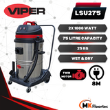 Viper LSU275 Wet & Dry Vacuum Cleaner Twin Motor 75 Litre