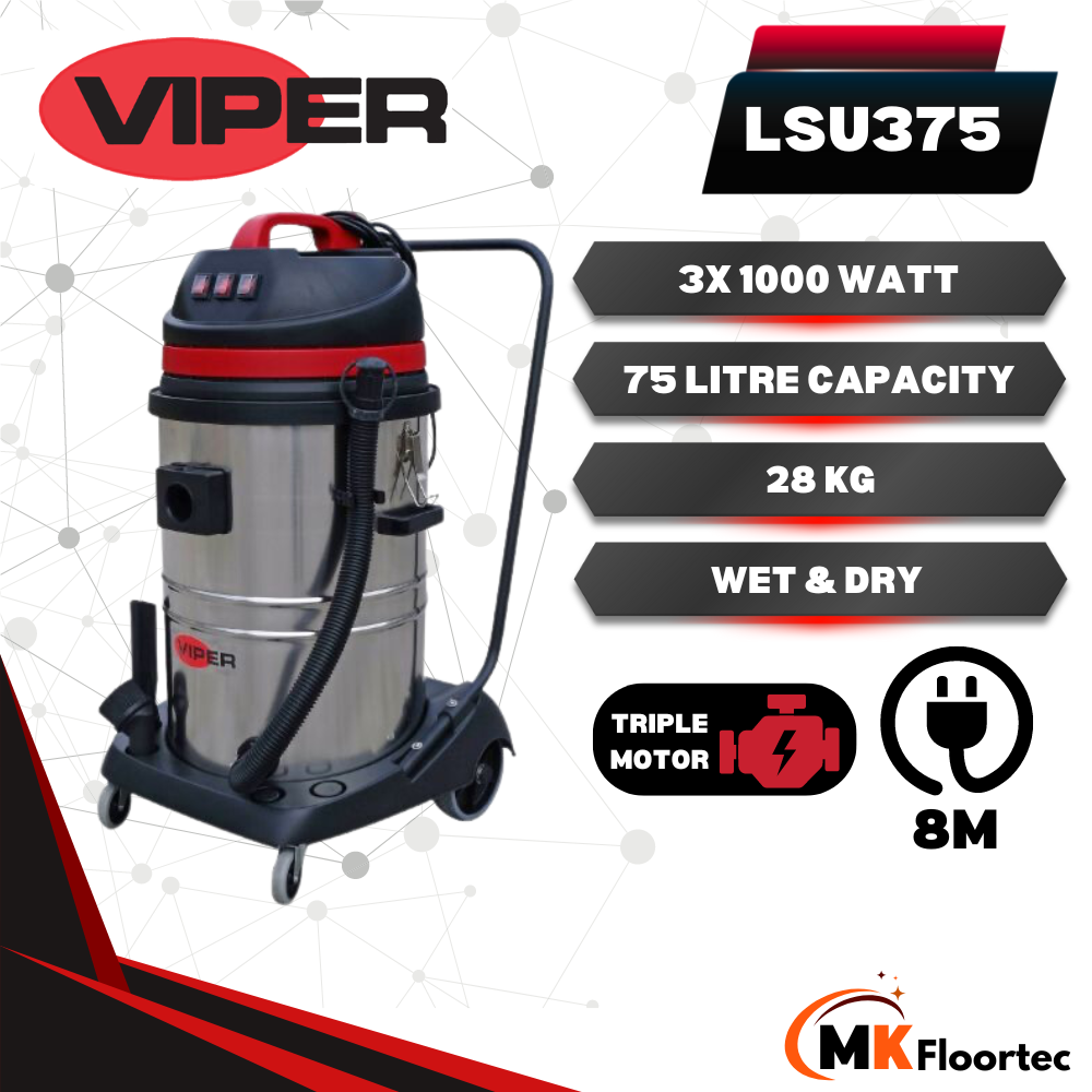 Viper LSU375 Wet & Dry Vacuum Cleaner Triple Motor 75 Litre