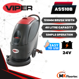 Viper AS510B Battery Powered Scrubber Dryer 20 Inch - 40 Litre