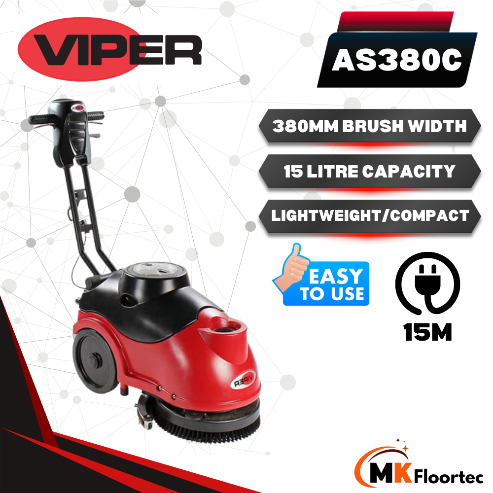 Viper AS380C Mains Cable Powered Compact Scrubber Dryer 15 Litre 240 Volt